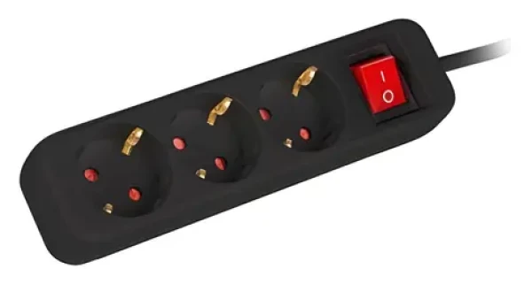 Lanberg napájecí lišta 3x Schuko černá / Napájecí lišta / vypínač / měděný kabel / 1,5 m (PS1-03F-0150-BK)