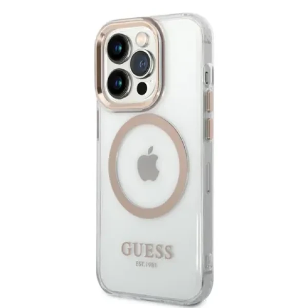 Pouzdro Guess Transparent MagSafe Kompatibilní iPhone 14 Pro Gold