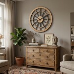 DumDekorace VICTORIA 75 cm dřevěné nástěnné hodiny – tichý mechanismus