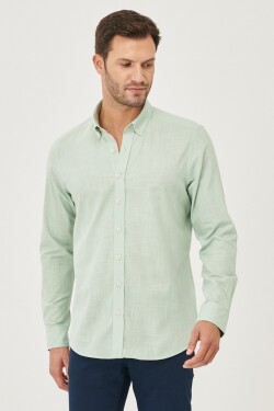 Pánská košile AC&Co / Altınyıldız Classics A.mint Slim Fit s knoflíkovým límcem, vzhled lnu, 100% bavlna, rozšířená.