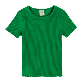 Žebrované tričko s krátkým rukávem- zelené - 122 GREEN