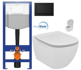 CERSANIT předstěnový instalační systém s černým tlačítkem K97-0574 + WC Ideal Standard Tesi se sedátkem SoftClose, AquaBlade K97-526 0574 TE1