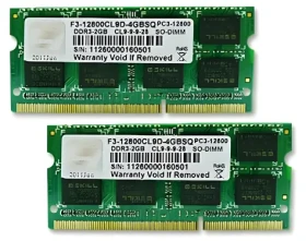 G.Skill SQ 4GB KIT 2×2GB / Operační paměť / DDR3 SO-DIMM / 1600 MHz / CL9-9-9-28 / 1.5V (F3-12800CL9D-4GBSQ)