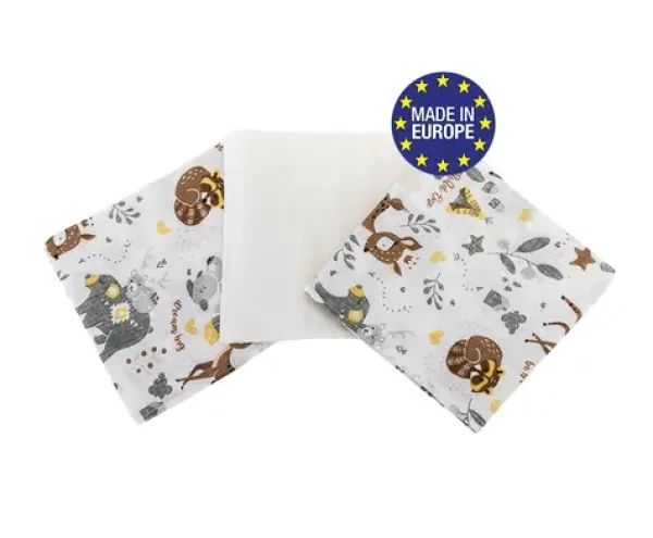 Bomimi Pleny bavlna Premium 140 g/m2 potisk, 80x70, 3ks, LESNÍ ZVÍŘÁTKA (BO2218WHT010)
