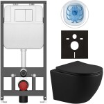 CERANO - Kompletní WC set Basic/Cesso - černá matná - WC tlačítko Maxio/Bílá - závěsné - předstěnová instalace - 49x36 CER-8050BD86348