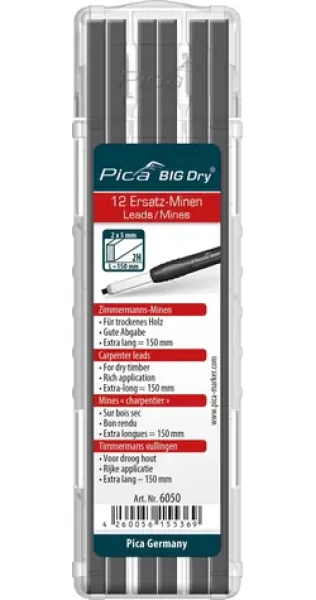 Pica-Marker BIG DRY Refills Carpenters 2H / Náhradní tuha / Tesařská tužka / Tvrdost 2H (6050)