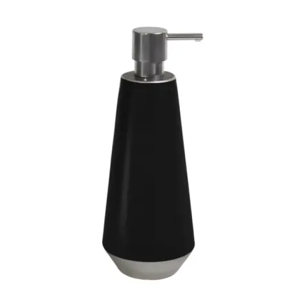 Spirella JOSHUA černo-stříbrná / Dávkovač mýdla / keramika / 650 ml / 9 × 9 × 24,5 cm
