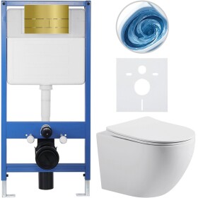 CERANO - Kompletní WC set Profi/Cesso - bílá matná - WC tlačítko Line. zlatá - předstěnová instalace - 49x36 CER-8050BD84373