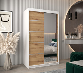 Šatní skříň Abi V2 Barva korpusu: Bílá, Rozměry: 120 cm, Dveře: Dub artisan