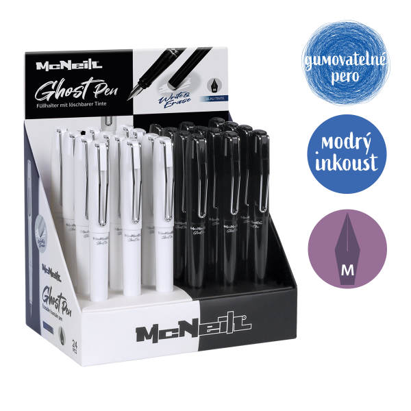 Colorino gumovatelné bombičkové pero McNeill - Black & White, 24 ks, modrá náplň, displej, černo - bílé - 24ks