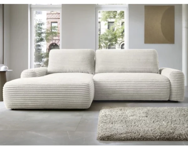 Rohová sedačka Cord, smetanově bílá strukturovaná látka, levý roh