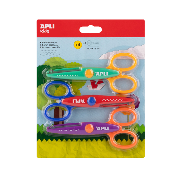 APLI kreativní nůžky - sada, 13,5 cm, 3 ks, kulatá špička, symetrické
