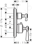 AXOR - Montreux Termostatická baterie pod omítku s uzavíracím a přepínacím ventilem, kartáčovaný nikl 16821820