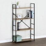 Regál, 4 police, dekor dub, MDF, černý lak