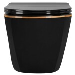 REA - Závěsná WC mísa včetně sedátka Carlo Mini Flat černá/zlatý proužek + sedátko duraplast REA-C8800