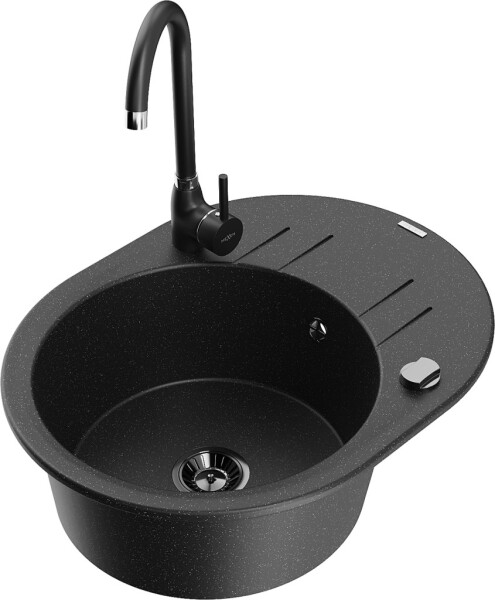 MEXEN/S - Kevin granitový dřez s odkapávačem včetně baterie Telma, černá/stříbrná metalik 6517-73-670200-70-B