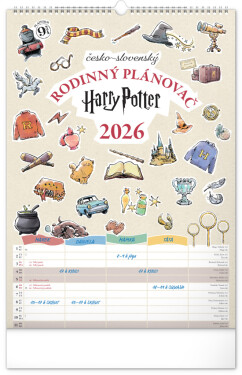 Nástěnný kalendář 2026 NOTIQUE - Rodinný plánovací Harry Potter, 33 x 46 cm