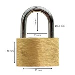 Zámek visací mosazný, 25 mm, MEGA