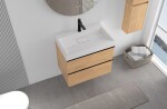 CERANO - Koupelnová skříňka Velora - dub medový, úchytka černá + umyvadlo z lit. mramoru s otvorem Vita - bílá lesklá - 70x63x46,5 CER-8050BD83879