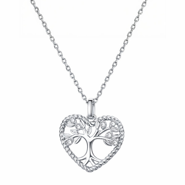 Stříbrný náhrdelník se zirkony Strom života - stříbro 925/1000, srdce, Stříbrná 45 cm