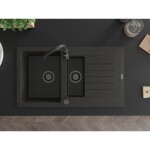 MEXEN/S - Matias granitový dřez 1.5 s odkapávačem 900x505 mm, černá/zlatá metalik,+ černý sifon 6502901505-75-B