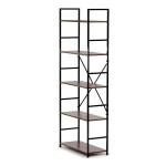 Regál, 5 polic, dekor staré dřevo, MDF, černý lak