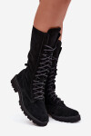 Semišové kotníkové boty se šněrováním do půli lýtka Zazoo 3103 Černé 39