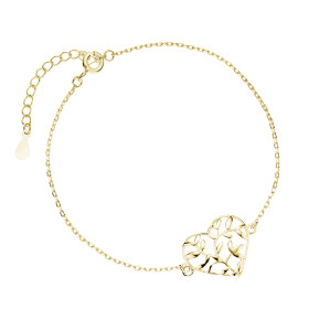 LUNICA Stříbrný náramek zlaté SRDCE S LÍSTKY 0307