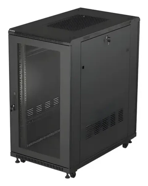 Lanberg Rack 22U/600x1000 černá / Stojanový rozvaděč / 19" / Flat pack / Perforované dveře (FF01-6022-23B)