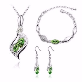 Souprava náhrdelníku, náušnic a náramku Andělské slzy Smaragd, Zelená 40 cm + 5 cm (prodloužení)