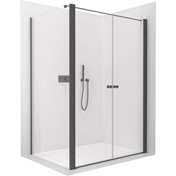 CERANO - Sprchový kout Antelo L - L/P - 6 mm - černá matná, transparentní sklo - 80x30 - otočný CER-666460