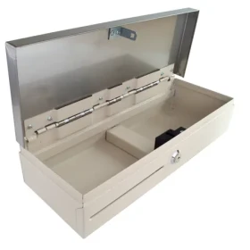 VIRTUOS Pokladní zásuvka flip-top FT-460C3 bílá / s kabelem / nerezové víko / se zamykacím krytem pořadače / 24V (EKN0010)