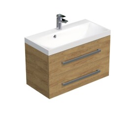 Koupelnová skříňka s chromovými úchyty a umyvadlem SAT Cube Way 80x53x40 cm dub Hickory mat CUBE280ZDH CUBE280ZDH