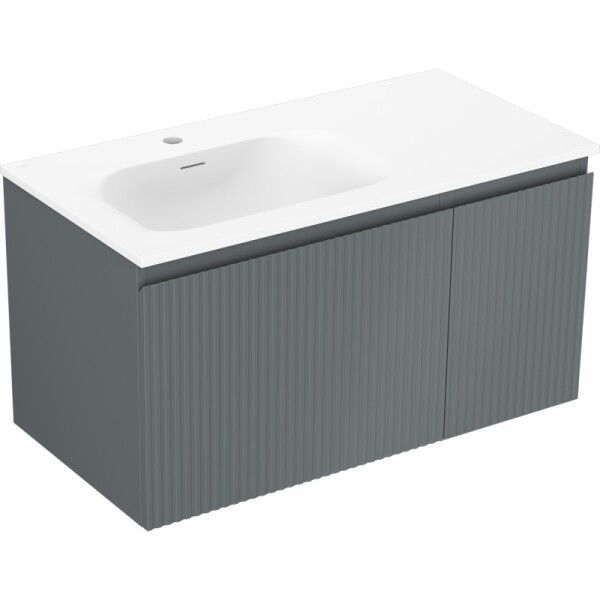 MEXEN/S - Rivel koupelnová skříňka 90 cm s umyvadlem Vela levá, 1S, 1D, reliéf, grafit mat/bílá mat 91A23-09047-3-BBFF66-W23L01