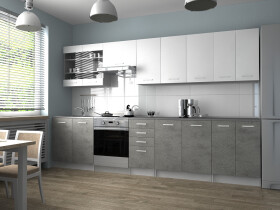 FRONTI Kuchyňská linka PAMELA 320x260 - Bílá + beton - RYCHLE DODÁNÍ
