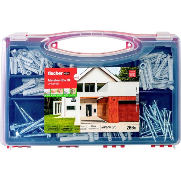 Fischer 577866 Meister-Box XL Universal + S Box s výběrem hmoždinek 30 mm, 40 mm, 50 mm 266 díly