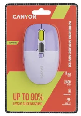 Canyon MW-26 fialová / Optická bezdrátová myš / tichá / 800-1200-1600-2400 DPI / 6 tlačítek / BT + 2,4 GHz (CNS-CMSW26V)