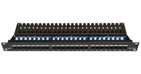 Lexi-Net Patch panel 24p černý / Patch panel / Cat.5e / 24 portů / 1U / Horní zářez KRONE (PATCHP24PHZ)