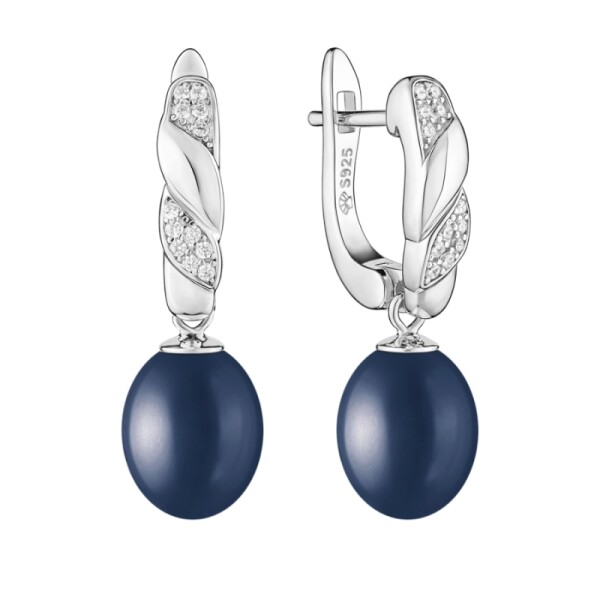 Stříbrné náušnice s černou 8.5-9 mm perlou Selena, stříbro 925/1000, Černá