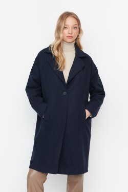 Trendyol Námořnická modrá bunda límec jedním knoflíkem, lemovaný stamped kabát