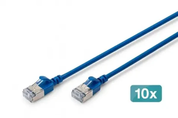 Digitus CAT6A F/FTP Slim modrá / Patch kabel / RJ45 / 3 m / 10 ks / 10 Gbit/s / PoE+ (DK-1632-A-030S-B-10)
