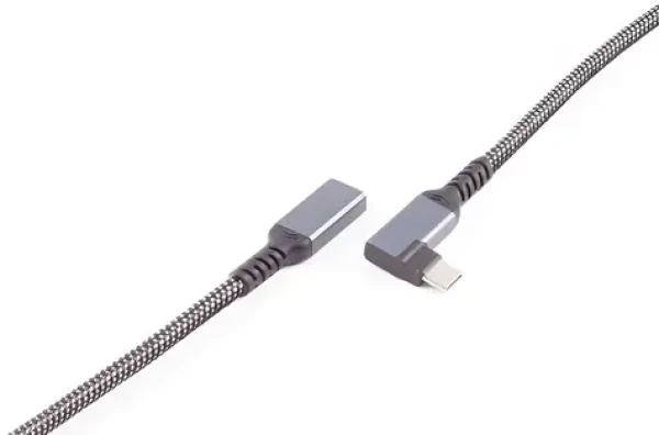 Shiverpeaks USB-C prodlužovací kabel 90° textilní / Prodlužovací kabel / USB-C (M) - USB-C (F) / USB 3.2 / PD / 1,5 m (BS14-74016)