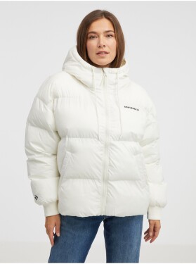 Krémová dámská prošívaná oversize bunda Converse Short Puffer Jacket - Dámské