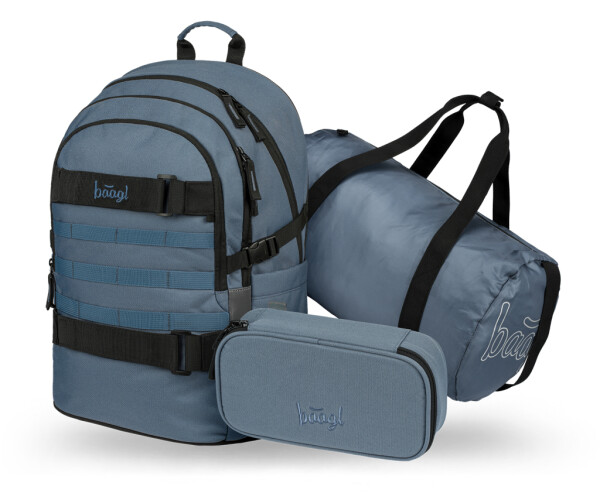 Školní batohový 3-dílný set BAAGL SKATE - Dust Blue (batoh, penál, sportovní taška)