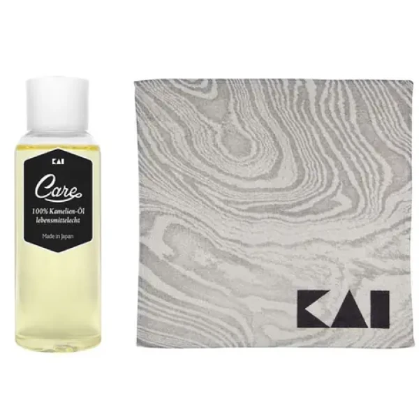 Kai Sada na péči o nožích / Sada na péči o nože / Kaméliový olej 100 ml / Utěrka 40x40 cm (425390000)