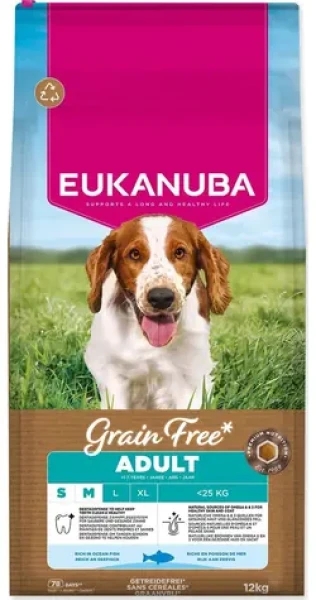 Eukanuba Grain Free Adult Small Medium mořská ryba 12 kg / Granule pro psy / pro dospělá malá a střední plemena (1764-201812)