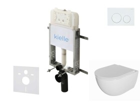 Kielle - Genesis New Set předstěnové instalace, klozetu Oudee, Rimless, sedátka softclose a tlačítka Gemini New I, lesklá bílá 30528SZ01