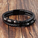 Pánský náramek Nataniel Black, chirurgická ocel, kůže, Černá 25 cm