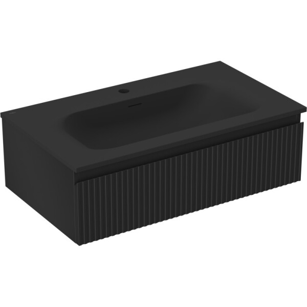 MEXEN/S - Rivel koupelnová skříňka 80 cm s umyvadlem Vela, 1 šuplík, reliéf , černá mat 91A20-08023-1-BF71-W23M71