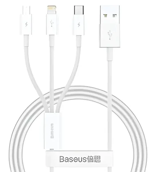 Baseus Superior Series bílá / Datový kabel / USB-A - USB-C, microUSB, Lightning / 3,5 A / 0,5 m (57983131225)
